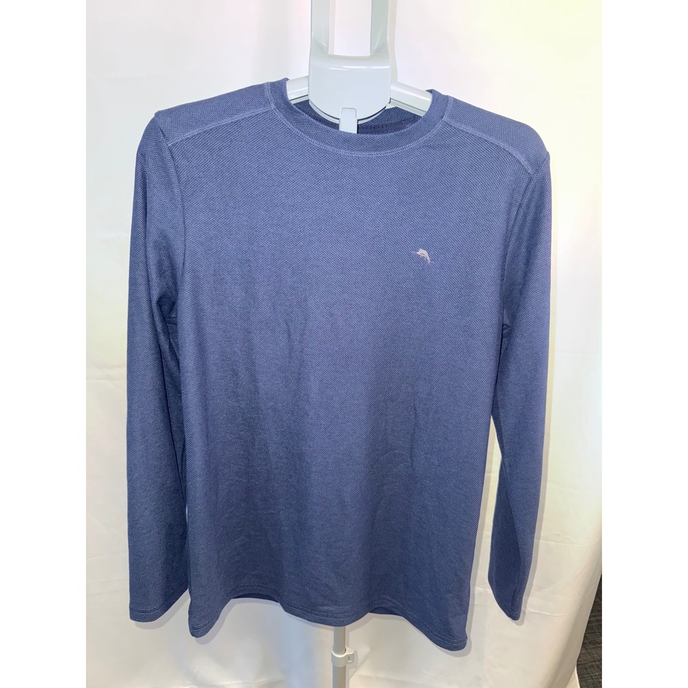 Tommy Bahama Mens Small Blue Waffle Knit Long Sleeve Crew Neck Marlin Logo Shirt